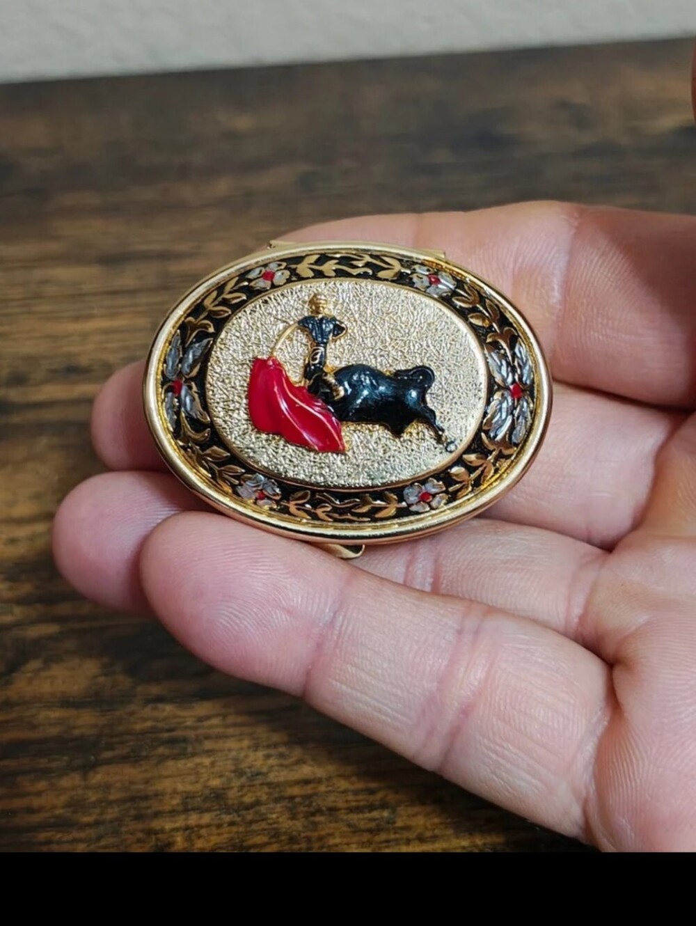 1950s/60s Spanish Toledo Damascene Style Pill/Trinket Box Matador & Bull Scene